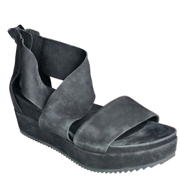 EILEEN FISHER Sport Nubuck Leather Black Criss Cross Strap Platform Sandals 8